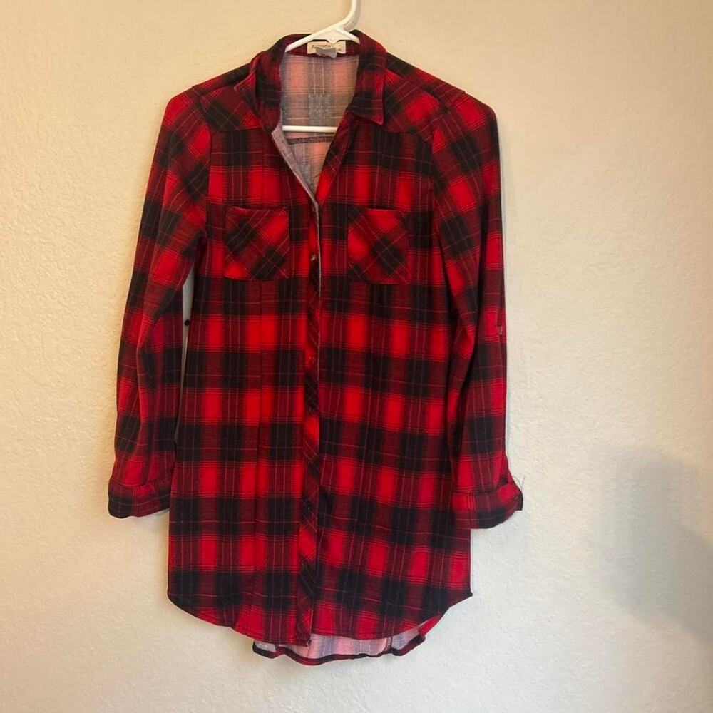 Red and black plaid button up size 10